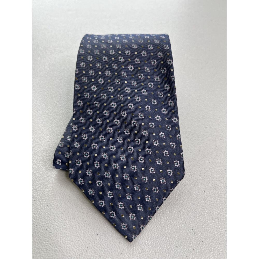 Enzo Bella Blue/Purple Geometric Pattern 100% Silk Designer Italian Long Tie